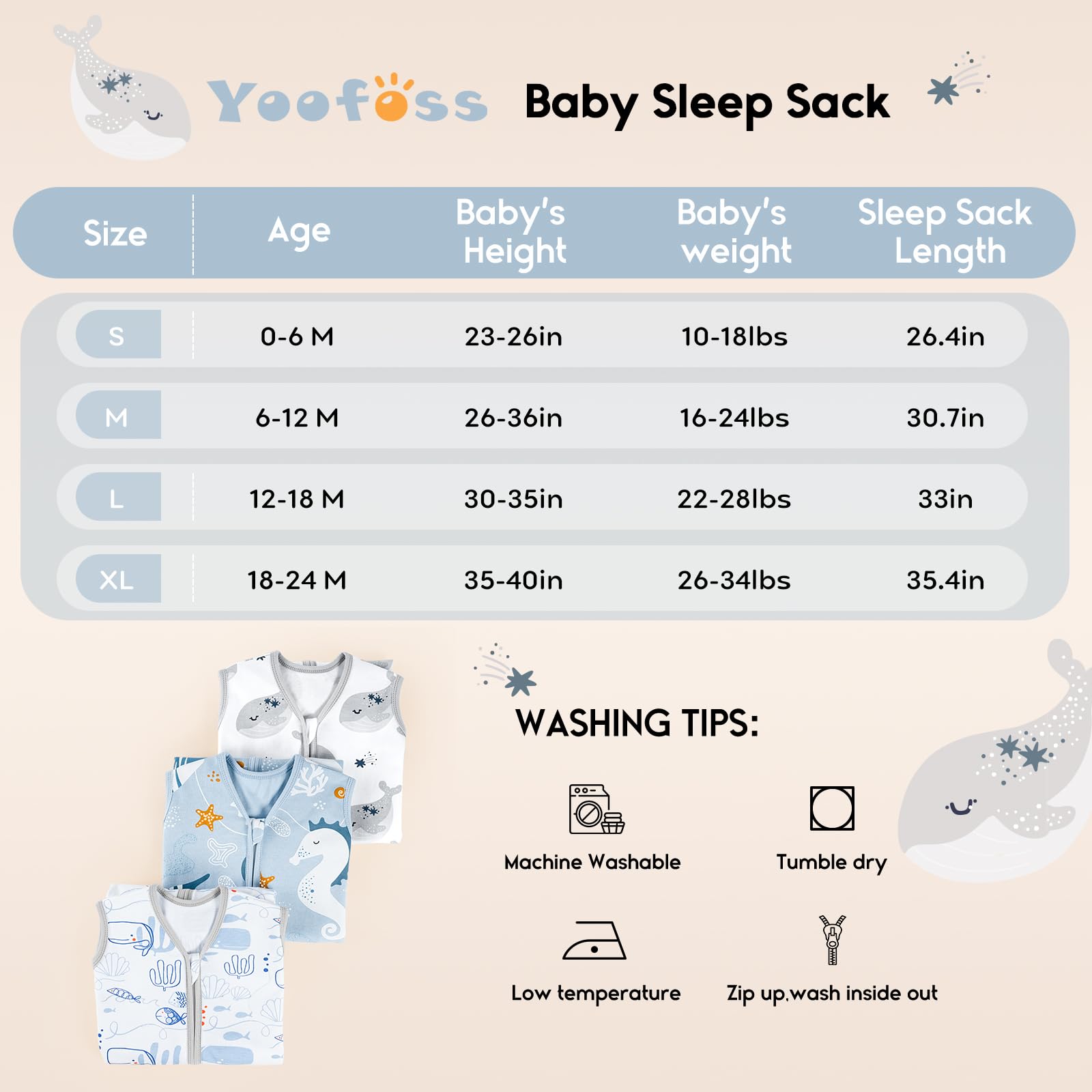 Yoofoss Baby Sleep Sack 12-18 Months 0.5 Tog Wearable Blanket for Baby, 3 Pack 100% Organic Cotton Infant Toddler Sleeping Sack 2-Way Zipper Lightweight Sleep Sack