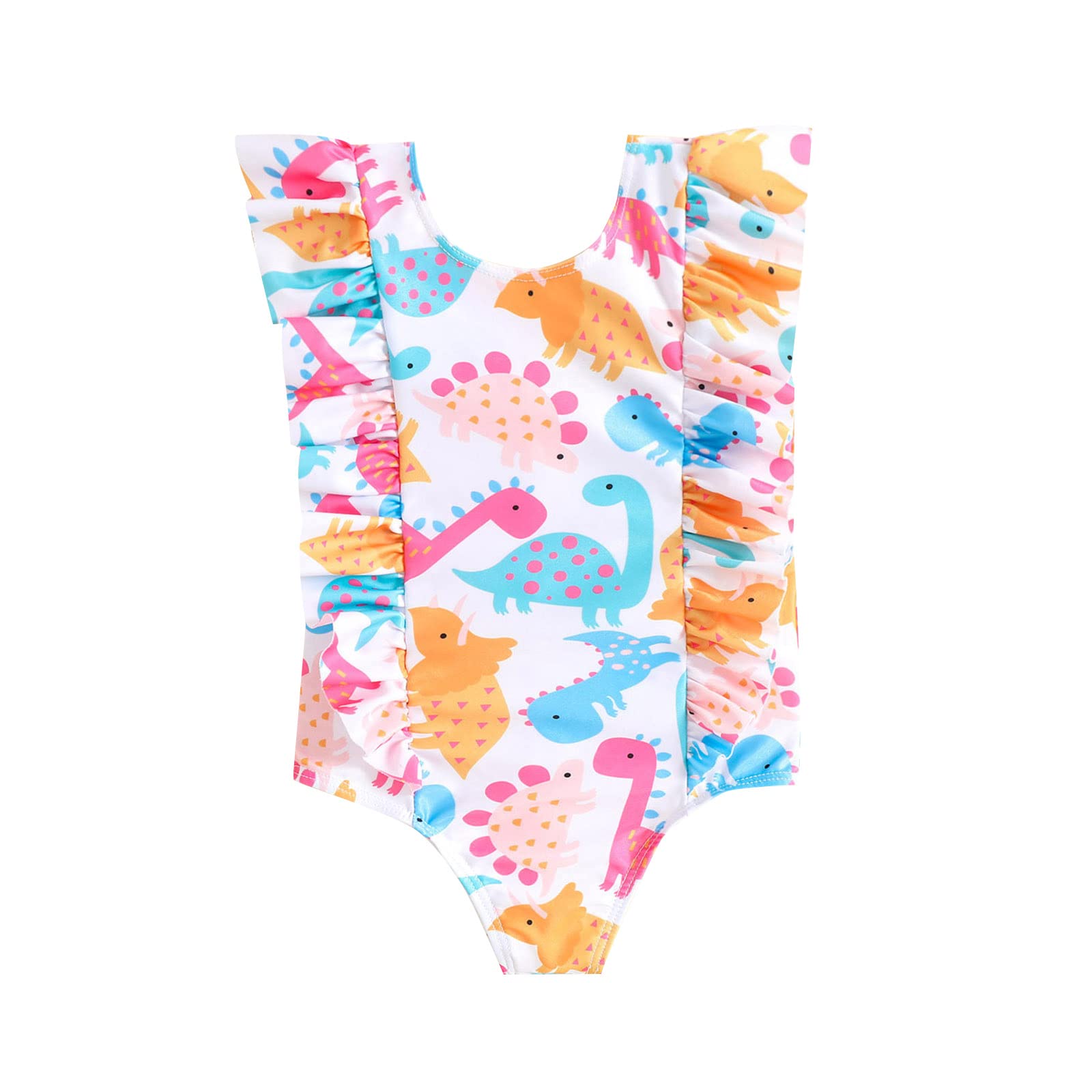 Happy Town One-Piece Infant Toddler Baby Girl Summer Swimsuit Watermelon Leopard Ruffle Swimwear Bikini Bathing Suit (Dinosaur, 2-3 Years)