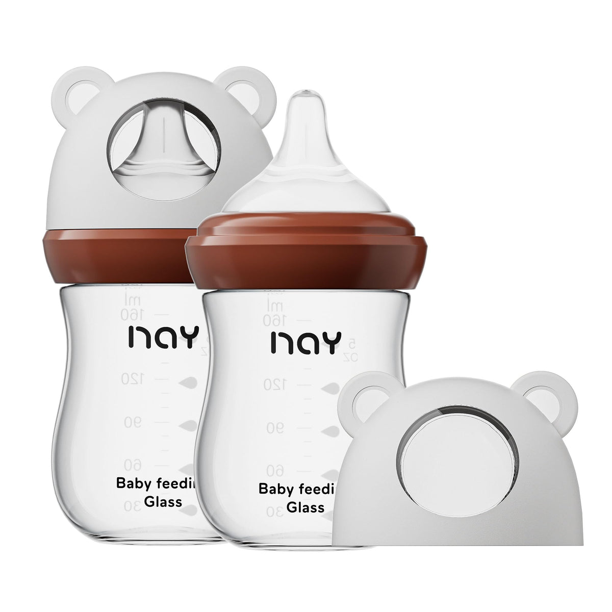 yanyoyo Natural Glass Baby Bottle for Breastfeeding Babies, 3oz Newborn Anti-Colic Baby Bottle with Slow Flow Nipples (SS), Clear, Wide Neck, 2 Pack, 0 Months+