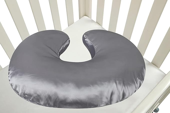 Satin Nursing Pillow Cover Set 2 Pack Ultra Soft Silk Compatible with Boppy Pillow for Breastfeeding Pillow Protect for Baby Hair and Skin Grey & Navy