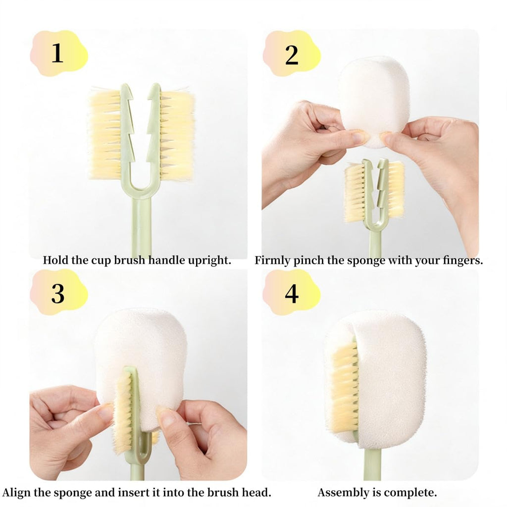 5 in 1 Bottle Cleaning Brush Set, Multifunctional Bottle Cleaning Brush Set, Water Bottle Cleaner Brush, Straw Cleaner Brush for Baby Bottles, 3 Replacement Sponge Brush Heads (White)