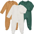 Aablexema Baby Footie Pajamas with Mitten Cuffs, Double Zipper Infant Cotton clothes Sleeper Pjs, Footed Sleep Play (6-9m, Ivory & Grey & Blue)