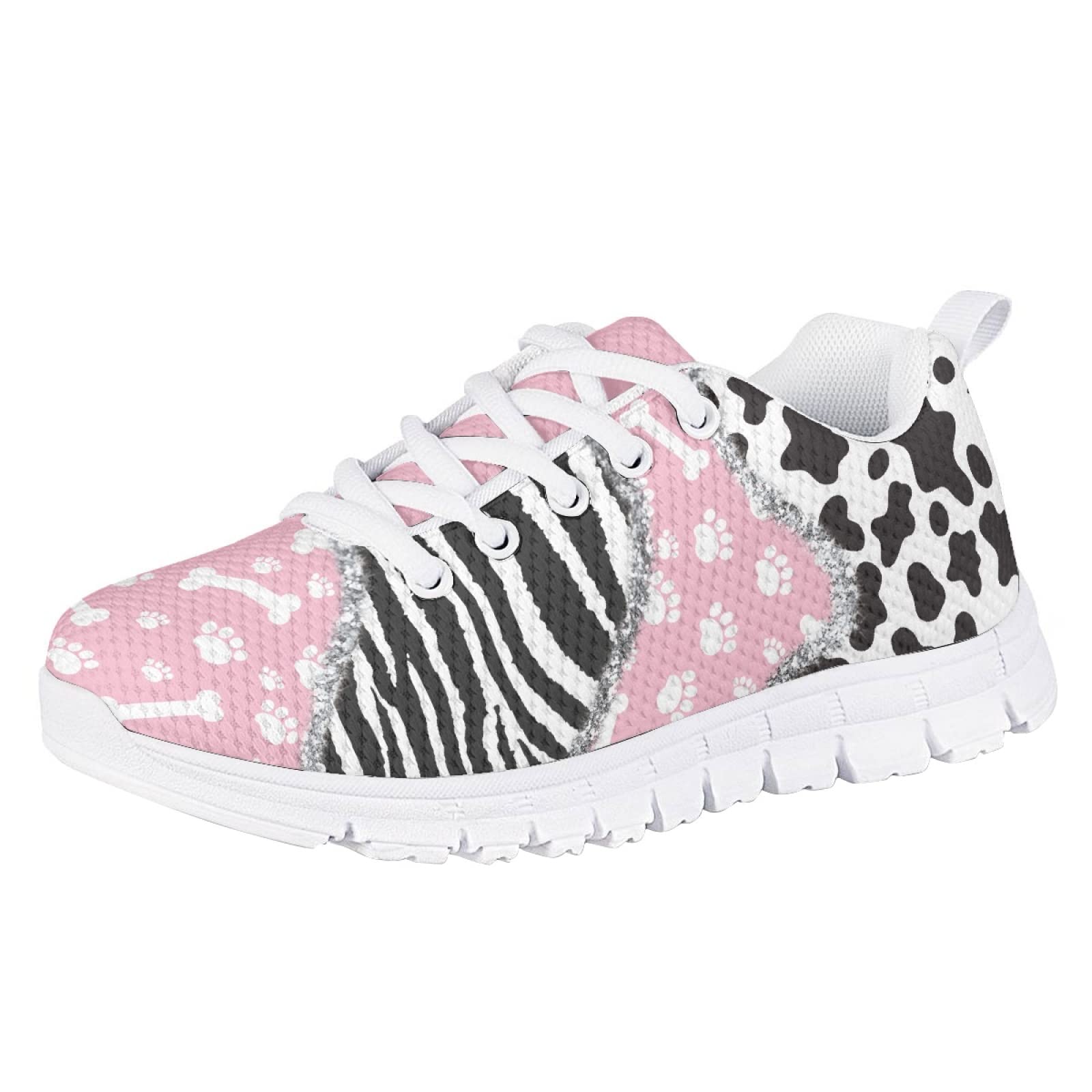 MARSVOVO Toddler Girl Sneakers Flexible Lightweight Breathable Athletic Girl Running Shoes Casual Classic Lace-up Comfortable Non Slip First Shoes for Walking Boy Girl Pink Black Printed Size 2 US