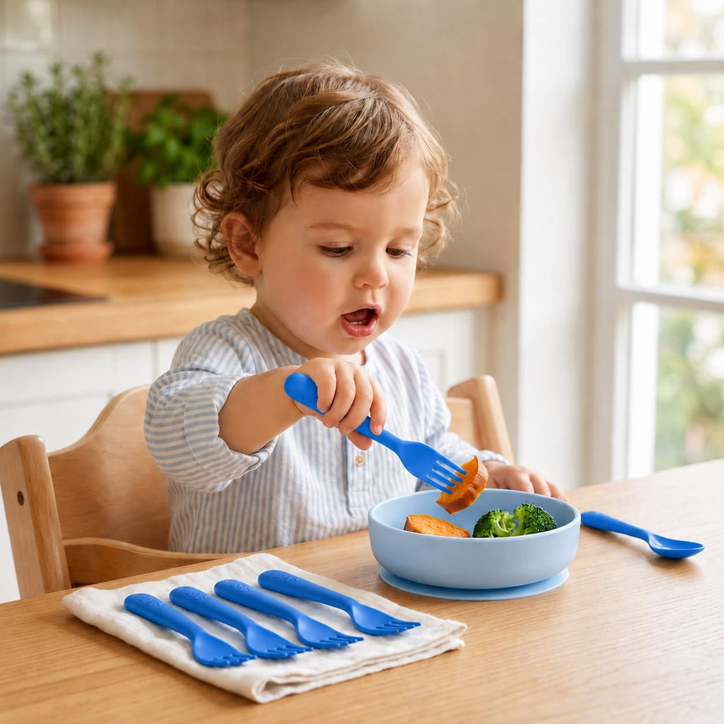 Muulaii 12 Pcs Kids Forks and Spoons, Plastic Kids Utensils Set, Blue