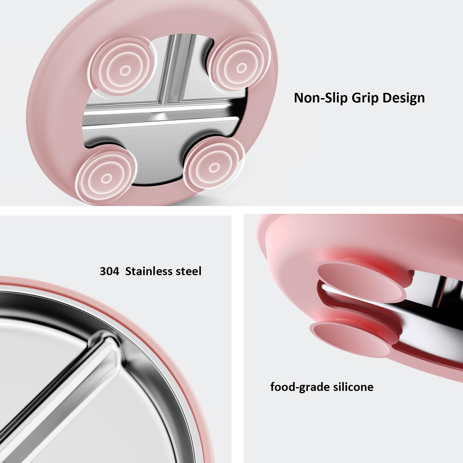Bakpoco 9" Stainless Steel Divided Toddler Plates with Removable Suction