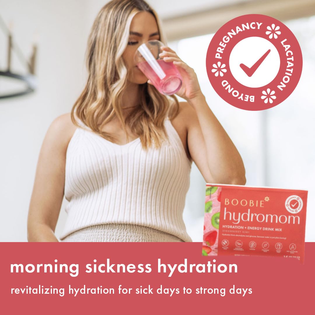 Boobie Hydromom Superfood Electrolyte Drink Mix, Strawberry Kiwi | Refreshing Energy & Hydration Boost for Mamas | On-The-Go & Travel Essentials for Pregnancy, Lactation, & Beyond, 10 Packets