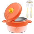 Baby Bowl with Suction, BPA-Free, Premium Food Grade 304 Stainless Steel, Thermo-Color Changing, Foldable Spoon & Fork, Non-Slip Handles for Babies, Toddlers, Kids (Orange)