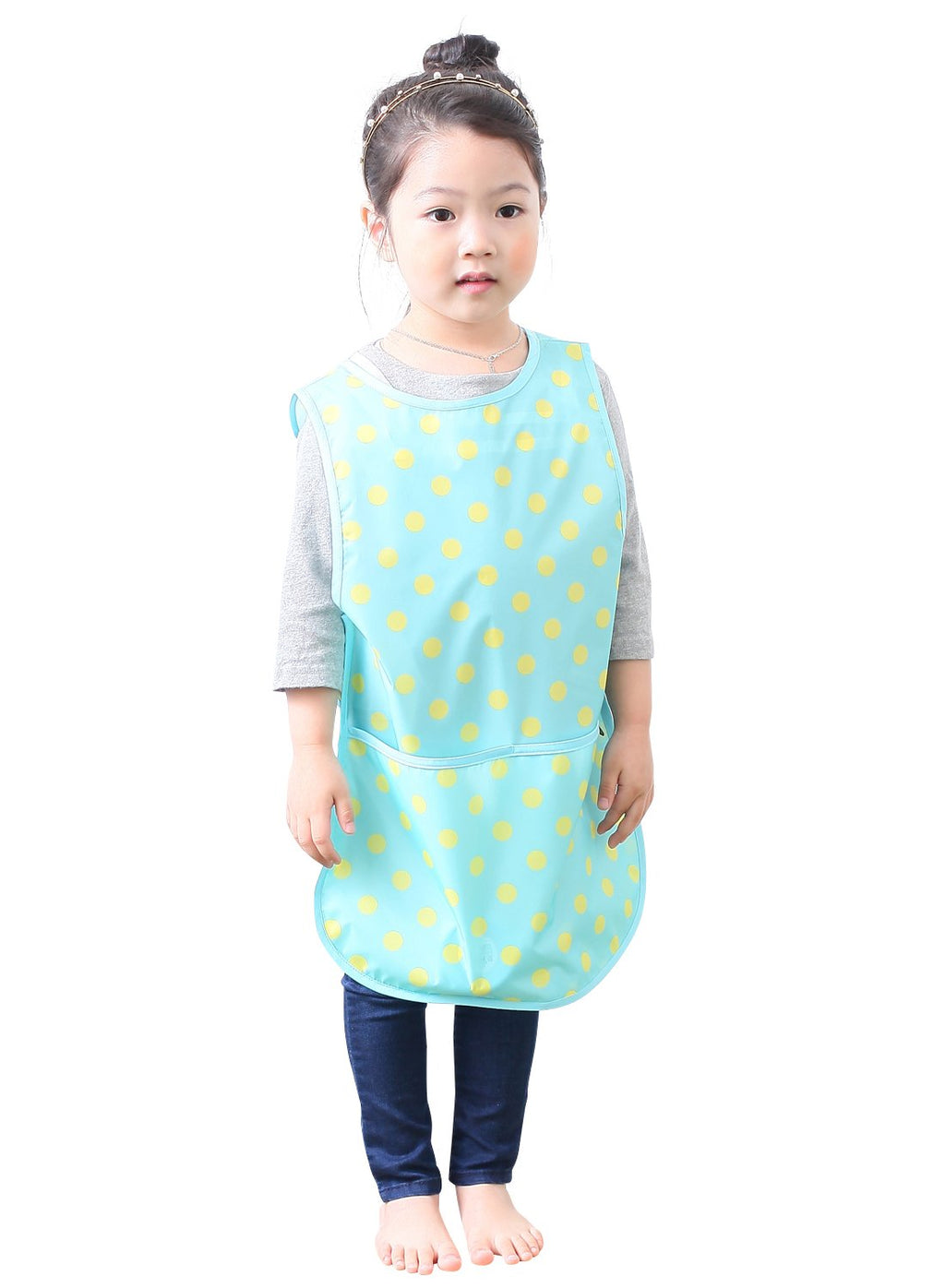 Plie Kids Painting Apron – Waterproof Art Smock for Toddlers & Preschoolers, Messy Play, Baking, Crafts, Cooking, Sensory Activities, Mealtime (Ages 1–10), Mint Dot (02-S)