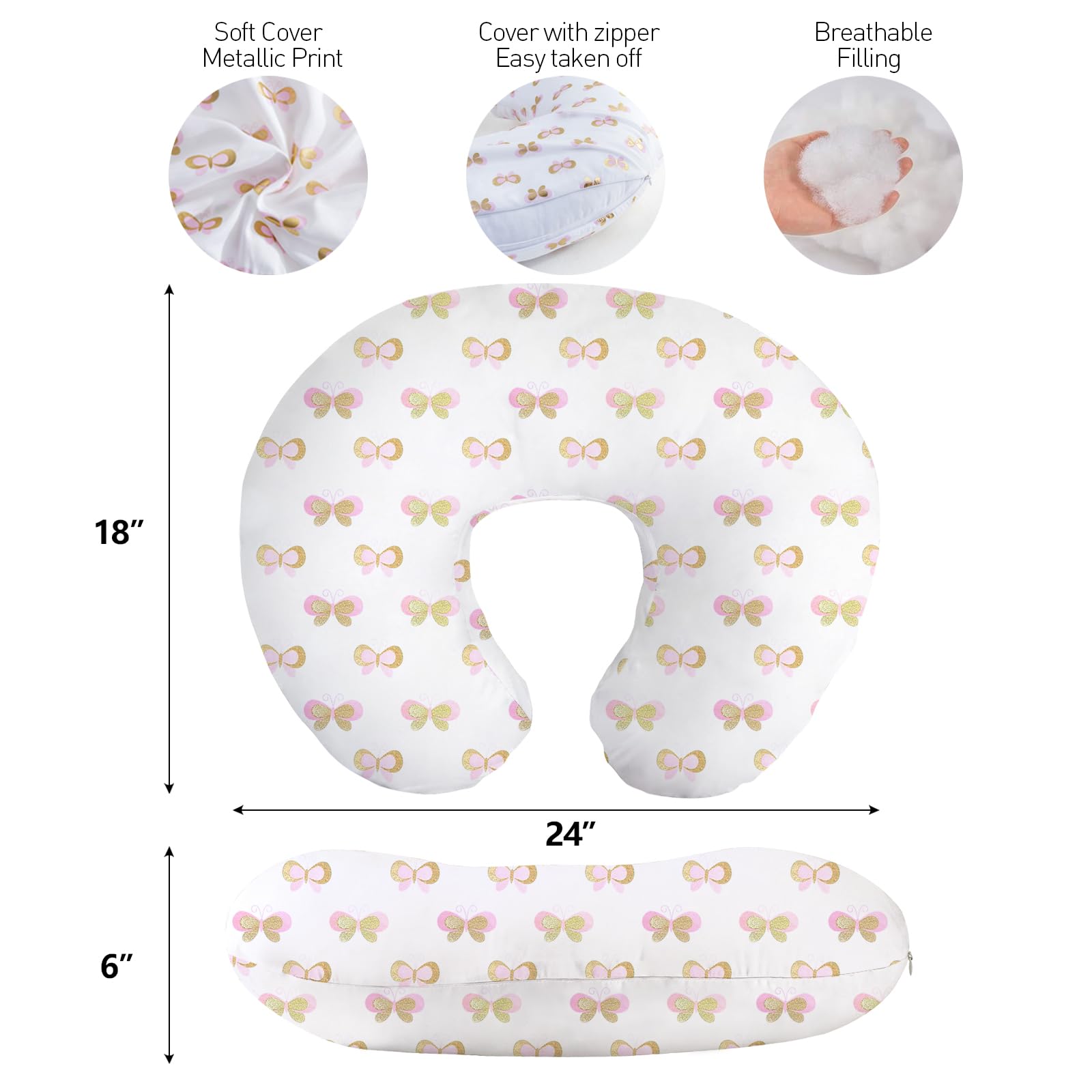 Little Grape Land Nursing Pillow for Infants, Breastfeeding Pillows, Baby Pillow for Nursing, Bottle Feeding with Machine Washable Cover & Breathable Filling