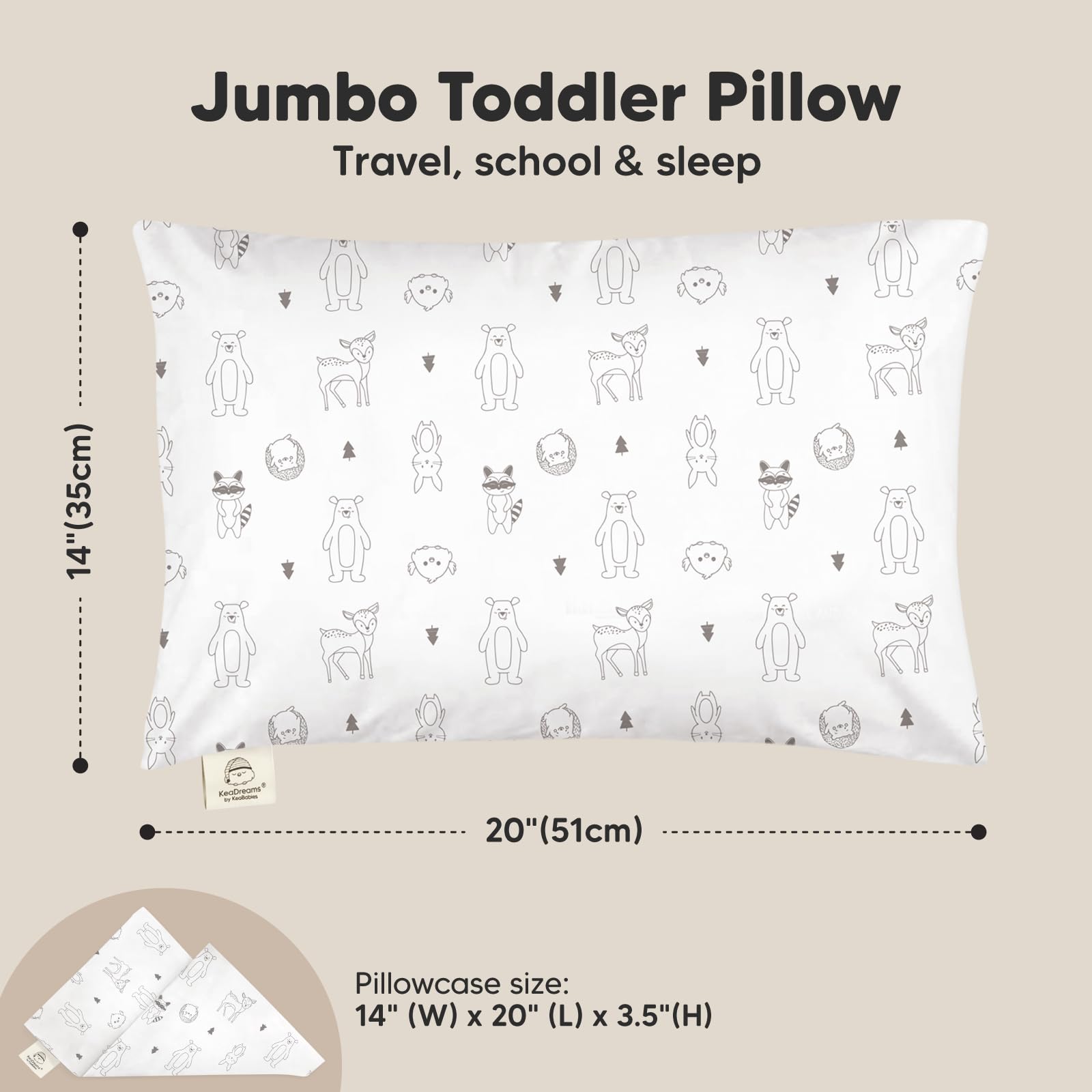 KeaBabies Organic Toddler Pillow with Pillowcase, Jumbo 14X20 (KeaFriends)