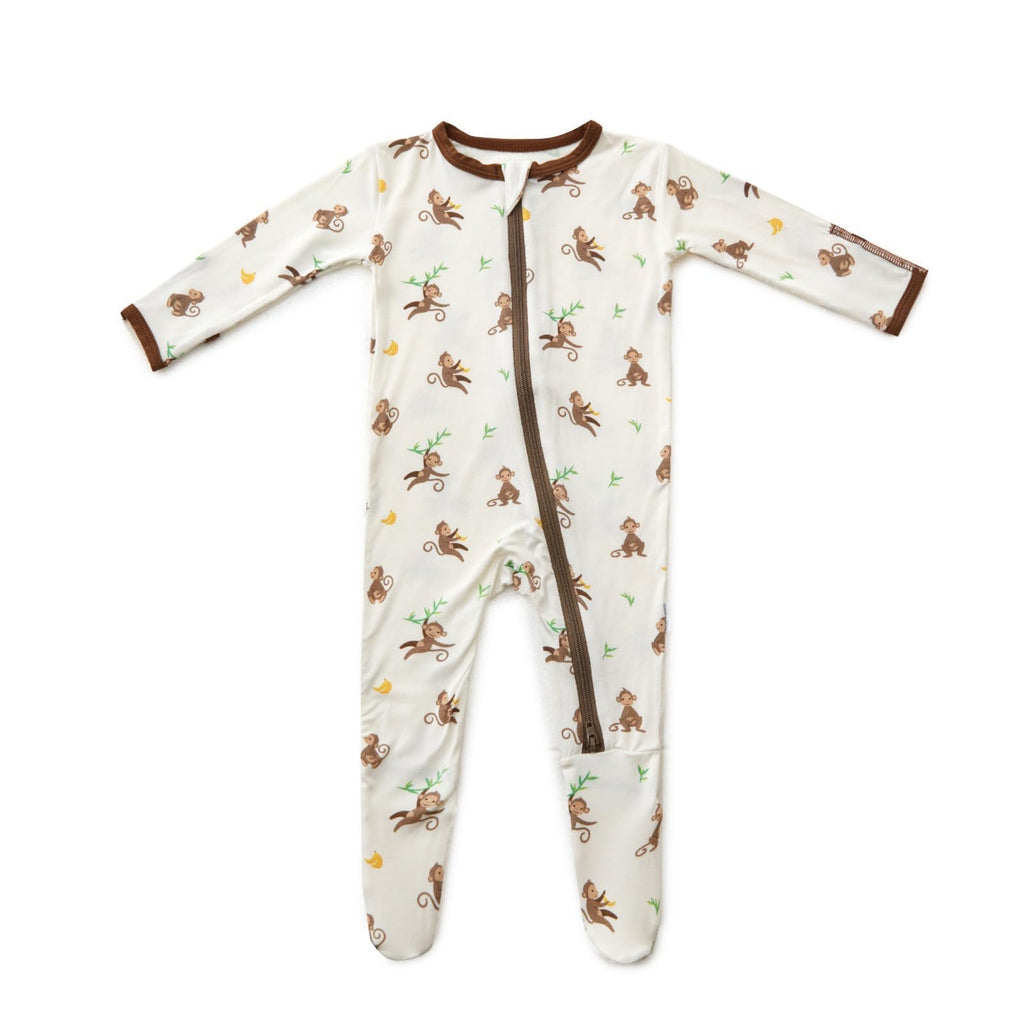 Bamboo Little Soft Baby Footie Pajamas, Monkey, 6-9 Months
