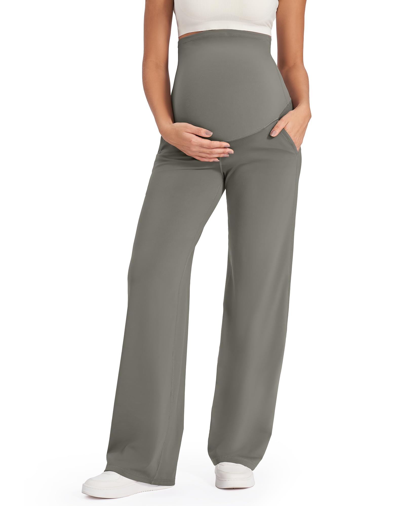 G4Free Maternity Lounge Pants with Pockets,Mocha Brown,S,Extra Tall