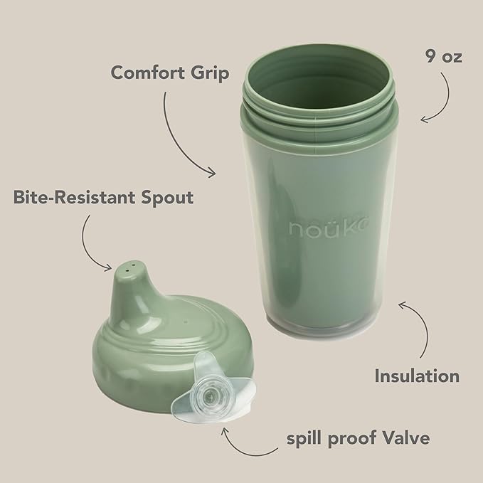 noüka Insulated and Non-Spill Sippy Cup | Leak Proof and Easy Grip | Keeps Drinks Hot or Cold | Soft Blush