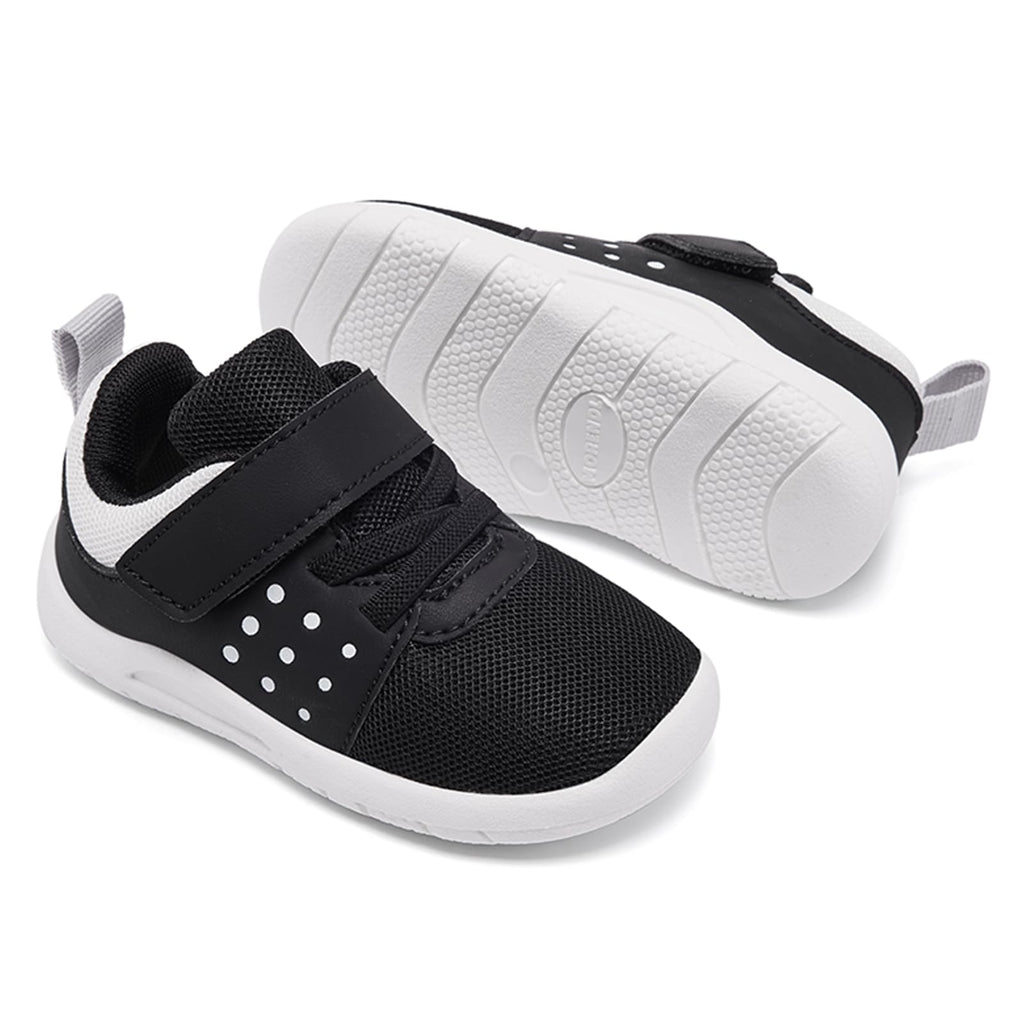 MORENDL Toddler Baby Shoes 0-4 Years Boy Girl Lightweight Breathable Non-Slip Sports Sneakers Running Walking Tennis Barefoot Shoes Black White Size 9