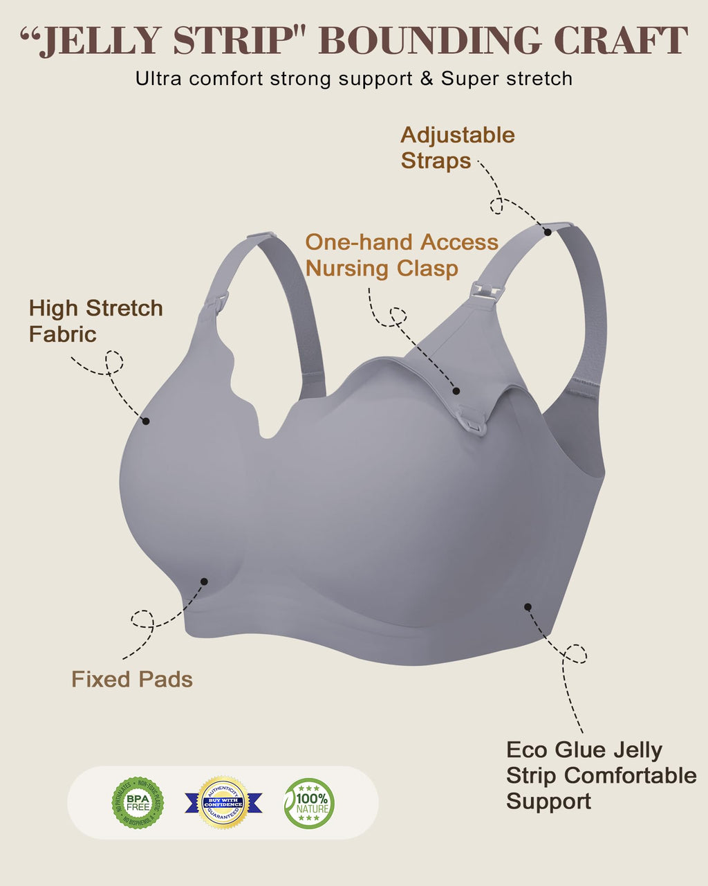 As Fairy Wireless Seamless Pumping Bra Hands Free Nursing Bra Wirefree Comfort Wearable Breast Pump Bra Regular Plus Size (Grayish Blue S Plus)