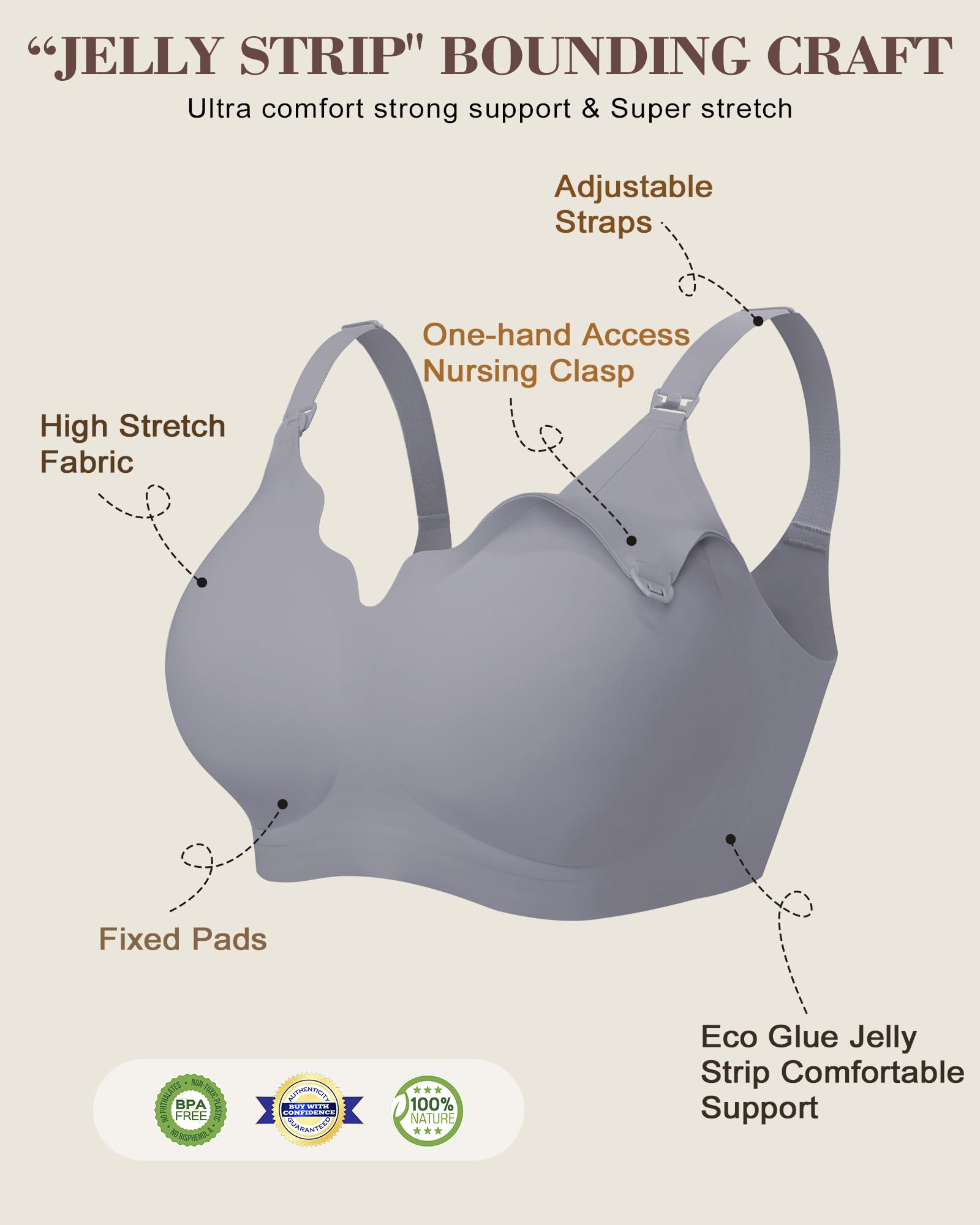 As Fairy Wireless Seamless Pumping Bra Hands Free Nursing Bra Wirefree Comfort Wearable Breast Pump Bra Regular Plus Size (Grayish Blue S Plus)