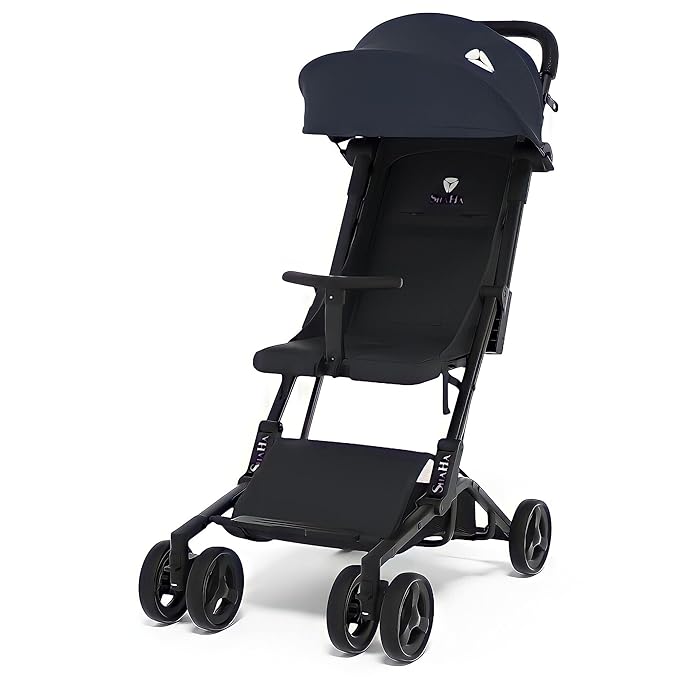 Lightweight Foldable Stroller for Toddlers - Travel & Airplane Stroller with Swivel Wheels, 1-Step Brake, Sun Canopy & Reclining Backrest
