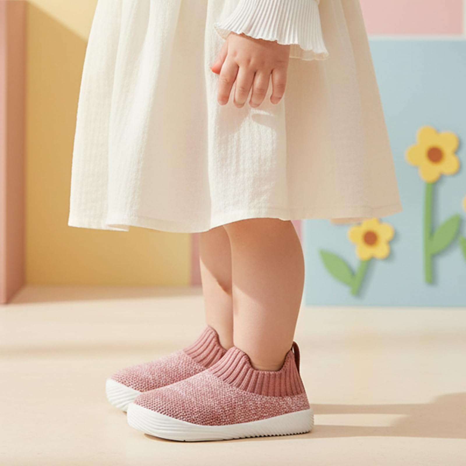 MORENDL Toddler Shoes Baby Walking Sock Shoes Non-Slip Breathable Boys & Girls Sneakers Infant Tennis Shoes Mixed Pink Size 9