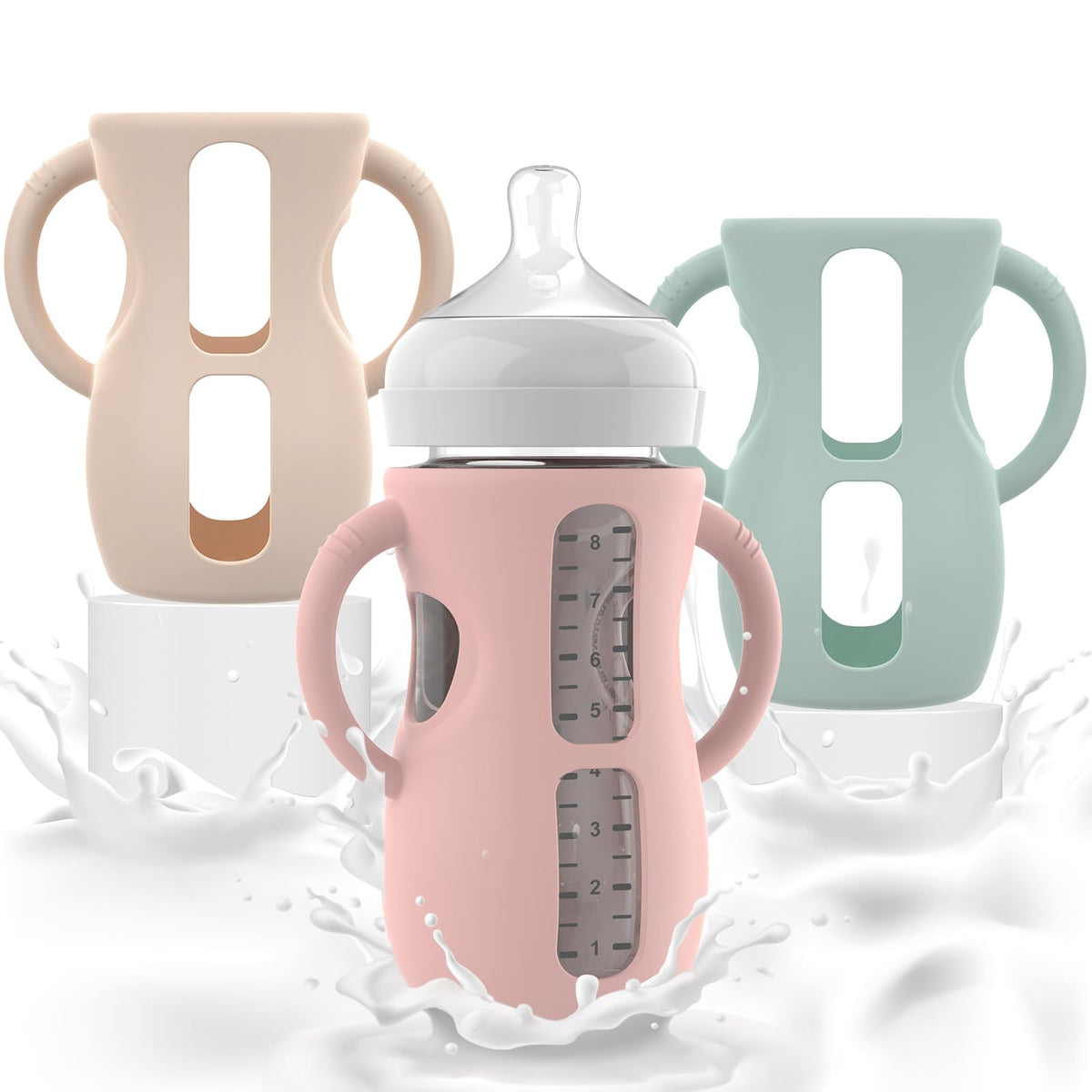 3-Pack Silicone Sleeves with Handles for Philips Avent 8 oz Glass Bottles