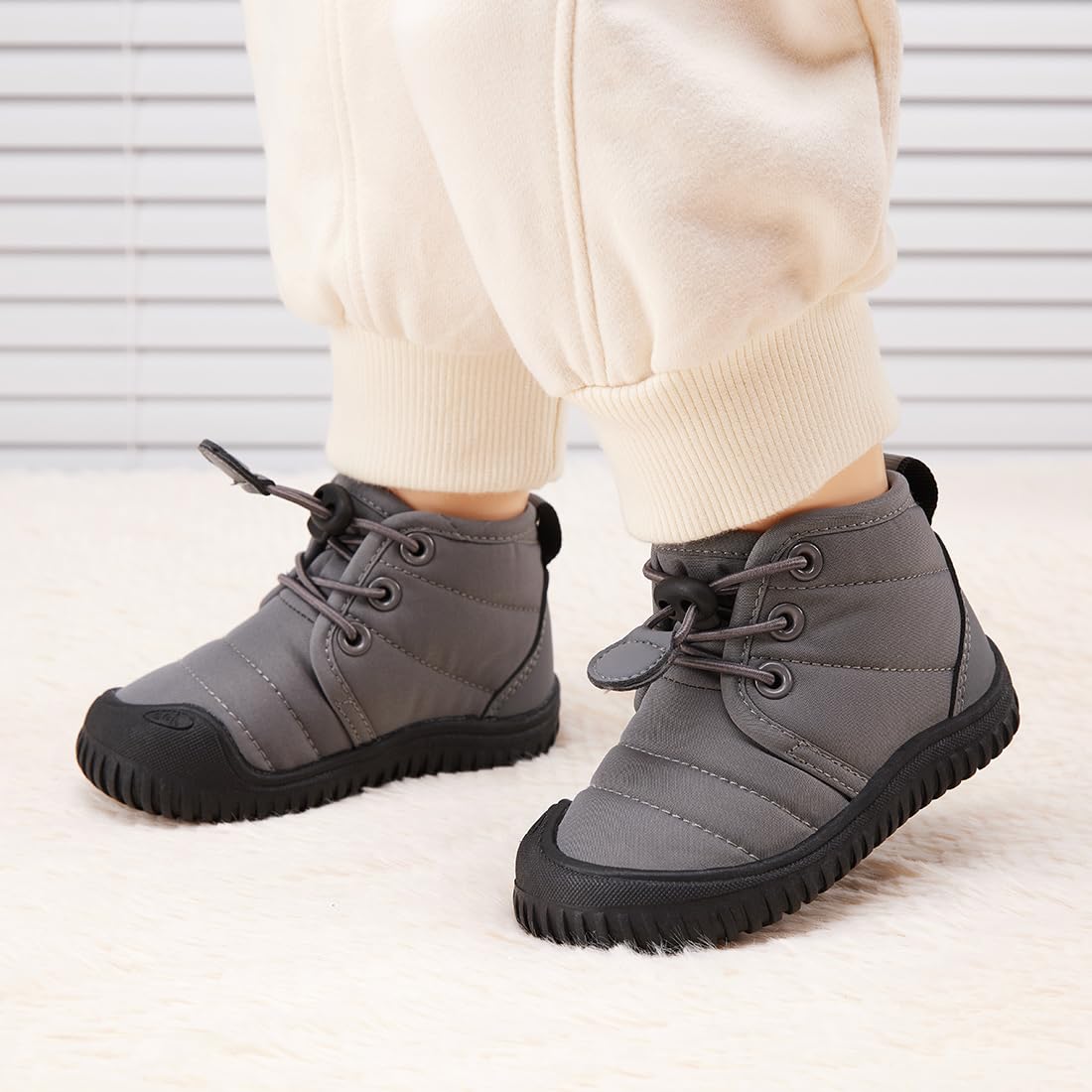 BMCiTYBM Baby Snow Winter Boots Boys Girls Shoes Non Slip First Walking Infant 6 9 12 18 24 Months Grey Size 12-18 Months Toddler