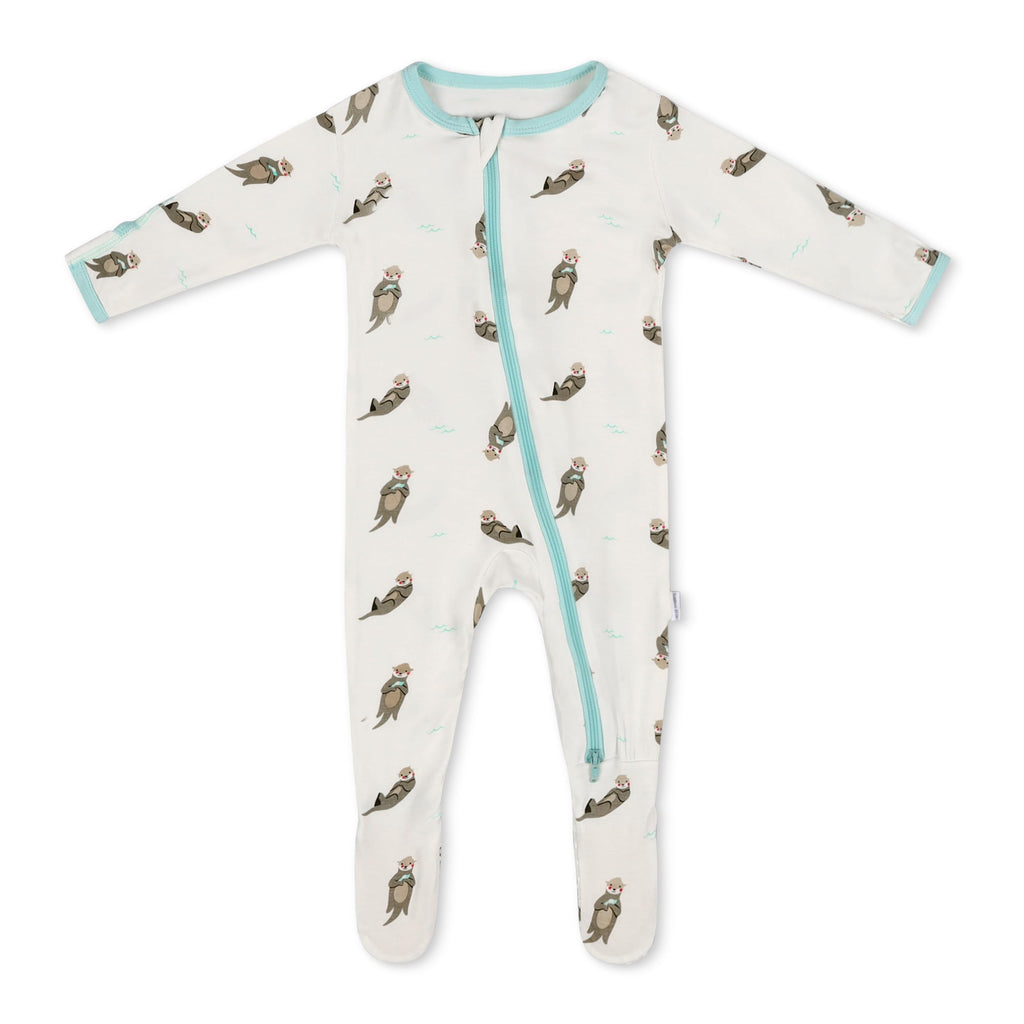 Bamboo Little Soft Baby Footie Pajamas, Baby Clothes, Newborn Sleepers, 95% Viscose and 5% Spandex, Otter, 9-12 Months