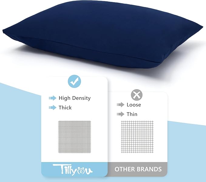 TILLYOU Toddler Pillowcase 2 Pack with Envelope Closure,13" x 18" Silky Soft Microfiber Travel Kids Pillowcase for Boys and Girls,Navy