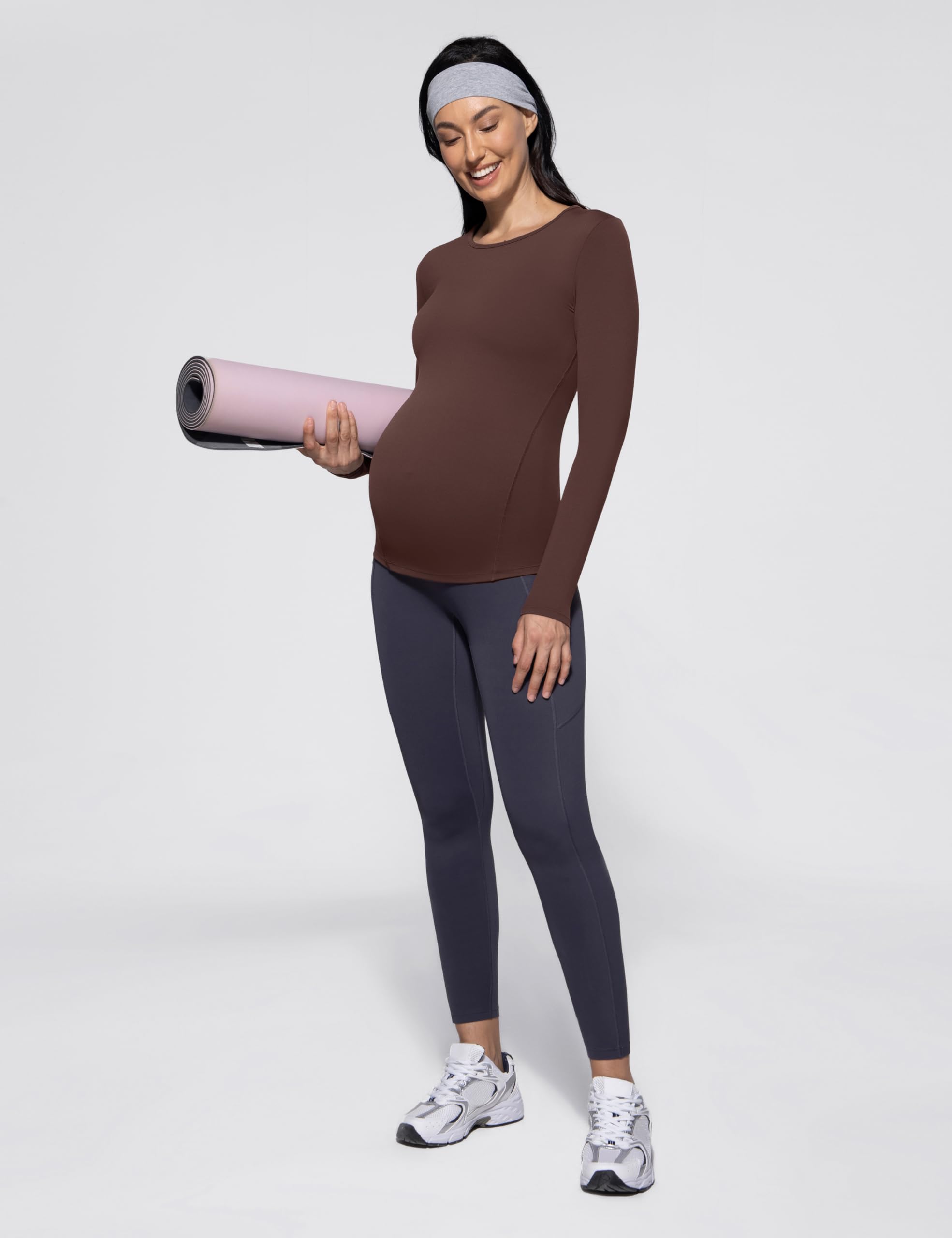 POSHDIVAH Maternity Crew Neck T Shirts for Women Brown Small