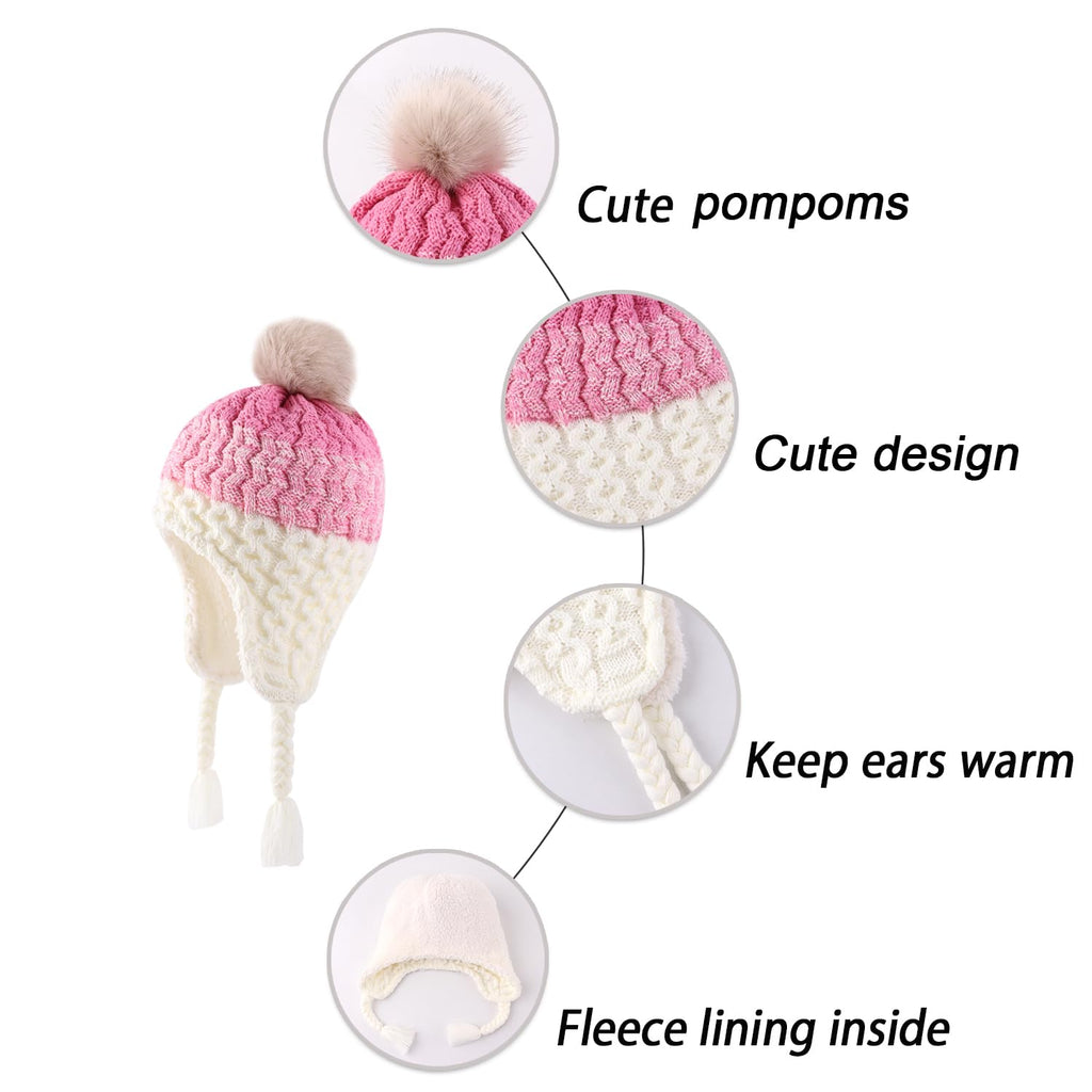 LANGZHEN Infant Pom Pom Beanie Kid Winter Hats Toddler Cap Knit Warm Beanies Caps for Baby Boys Girls(Gradient-Pink+ White,6-12 Months)