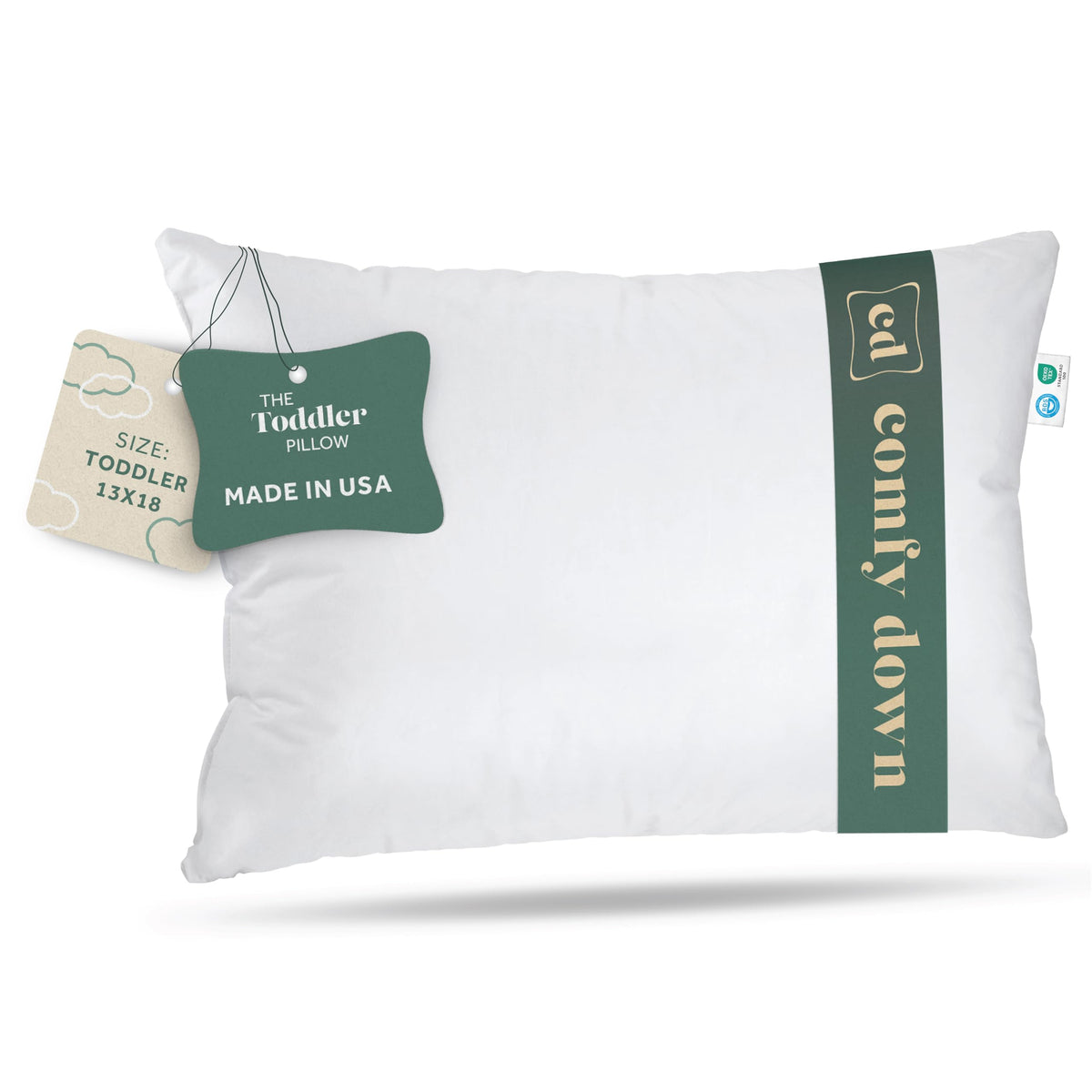 ComfyDown Toddler Pillow, 800 Fill Power Goose Down Fill, 300 Thread Count 100% Cotton Cover - Made in USA 18 Months to 6 Years (13x18)