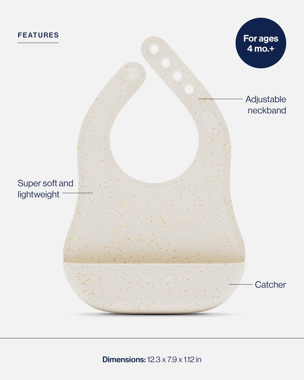 Lalo The Bib - Waterproof, Non-Toxic Silicone Baby Bib with Adjustable Neck Band & Silicone Food Pouch Catcher, Set of 2 - Oatmeal