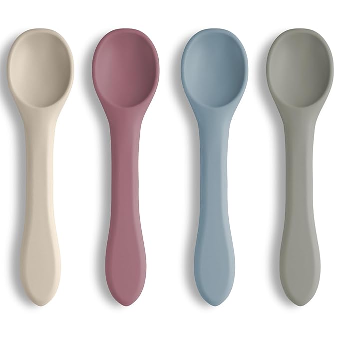 Vicloon Silicone Baby Feeding Spoons, 4 PCS First Stage Feeding Spoons for Infants, Baby Led Weaning Feeding Supplies Training Spoon, Toddler Utensils, Ultra-Durable & Chewproof, Dishwasher Safe