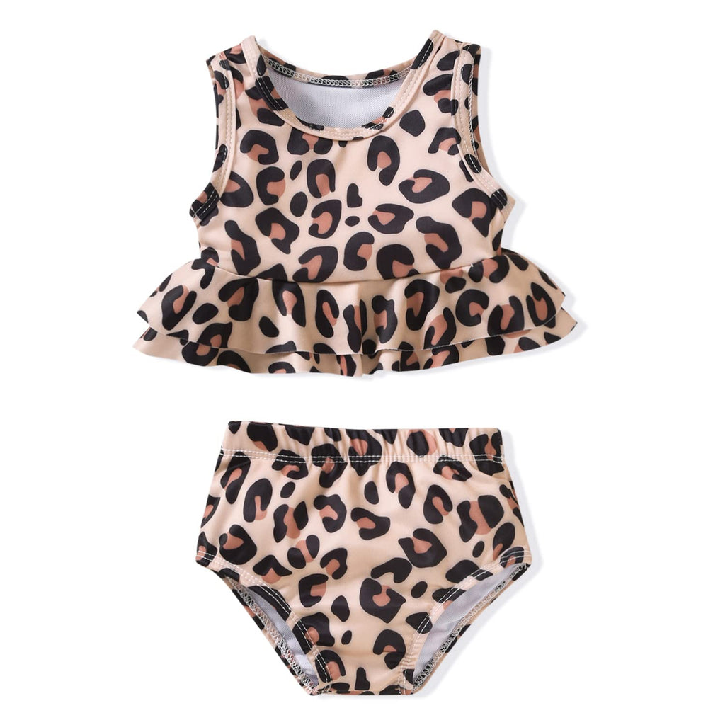 Toddler Little Girls Swimsuit Two Piece Cheetah Ruffle Bathing Suit Bikini Tops Bottoms Swimming Suit Swimwear Beach Wear Leopard Khaki 4T - 5T
