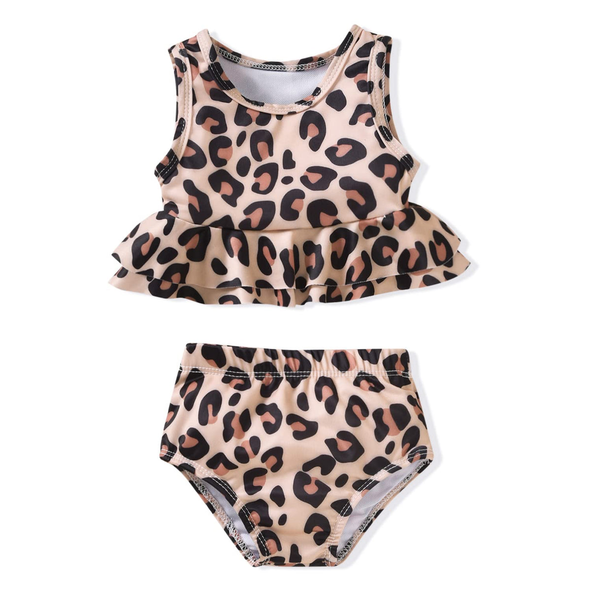 Toddler Little Girls Swimsuit Two Piece Cheetah Ruffle Bathing Suit Bikini Tops Bottoms Swimming Suit Swimwear Beach Wear Leopard Khaki 4T - 5T