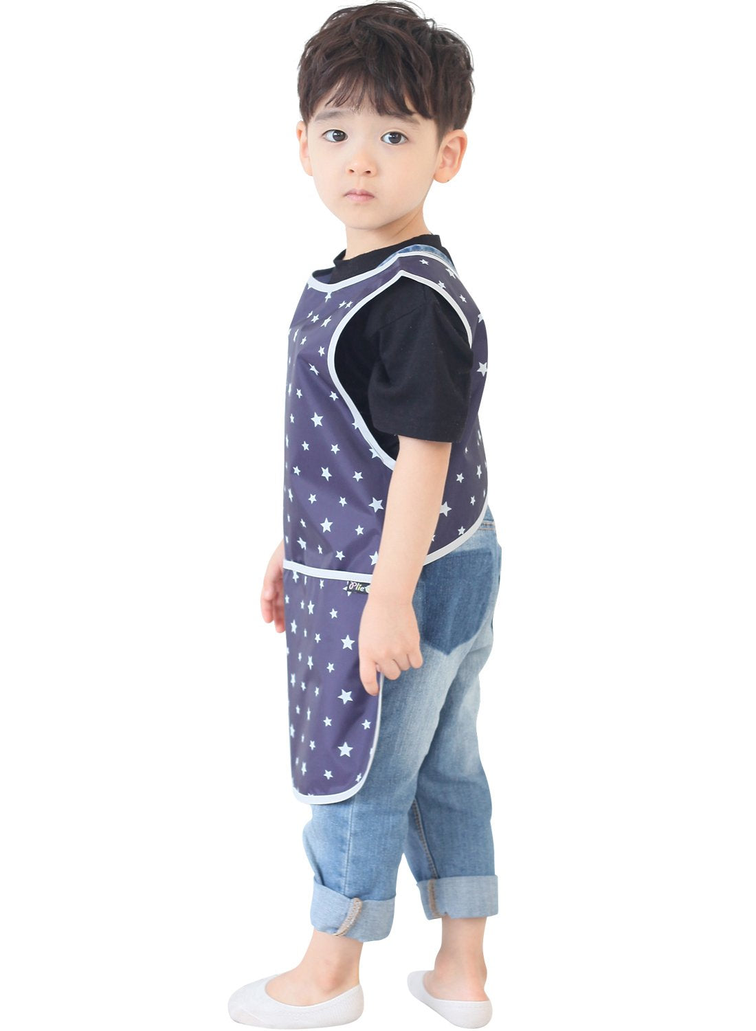 Plie Kids Painting Apron – Waterproof Art Smock for Toddlers & Preschoolers, Messy Play, Baking, Crafts, Cooking, Sensory Activities, Mealtime (Ages 1–10), Silver Star (13-L)