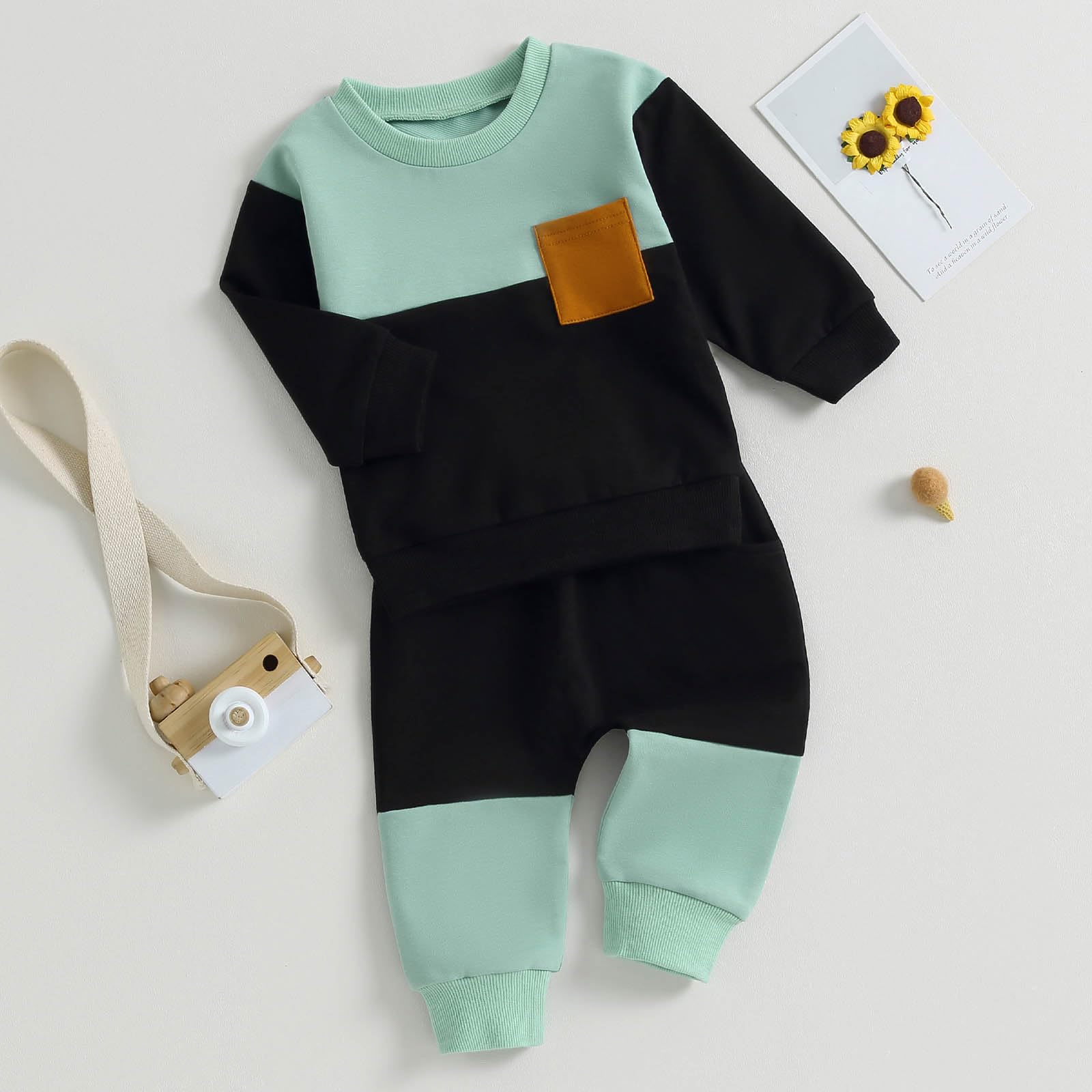 GGBNOMER Toddler Baby Boy Fall Clothes Waffle Contrast Color Sweatshirt Pants Sets Infant Winter Outfits 6 12 18 24 Months (Letter Black, 3-4T)