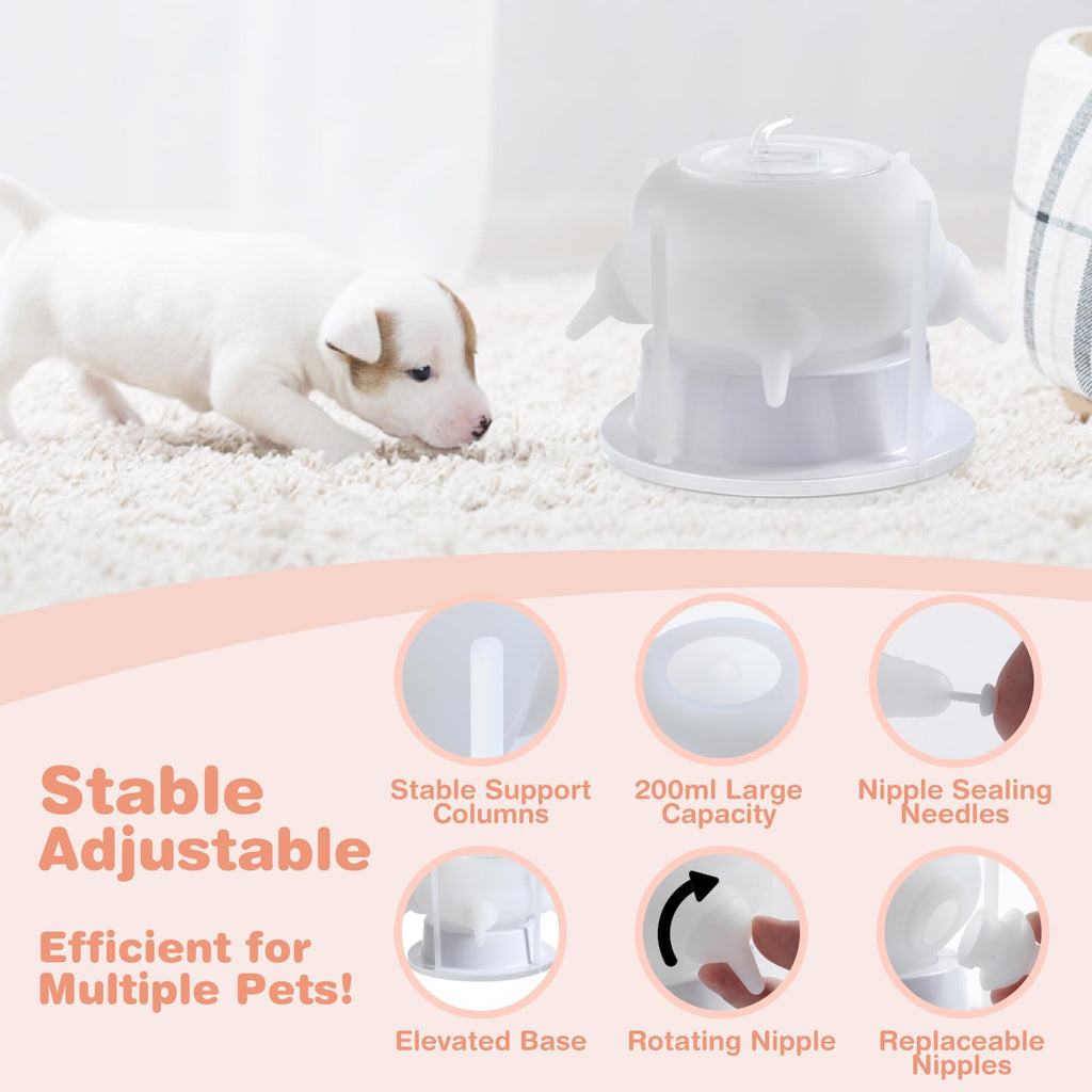 Elevonix Nursing Nipple for Kittens, Nursing Nipple with 4 Adjustable Detachable Nipples – Perfect Replacement for Nursing Bottles, Puppy Feeder for Newborn Kittens & Puppies, 200ml Capacity(White)