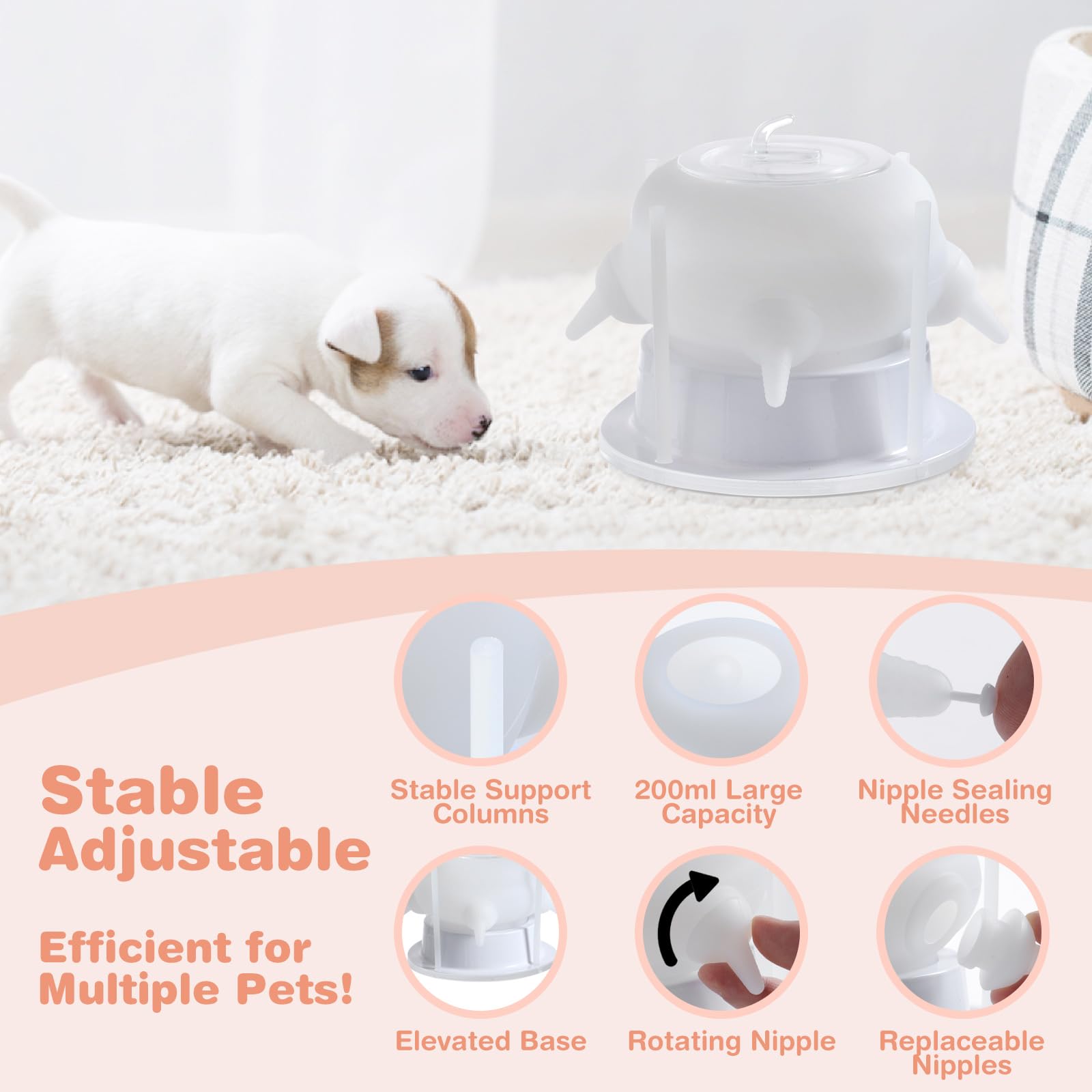 Elevonix Nursing Nipple for Kittens, Nursing Nipple with 4 Adjustable Detachable Nipples – Perfect Replacement for Nursing Bottles, Puppy Feeder for Newborn Kittens & Puppies, 200ml Capacity(White)