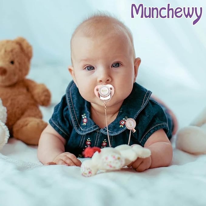Customized Pacifier with Name, Bling Personalized Pacifier Clip Set with Gift Box, Luxury Crystal Bling Soother Dummy Ideal Gift for Newborn Girls Baby Shower Photography(Bling Red)
