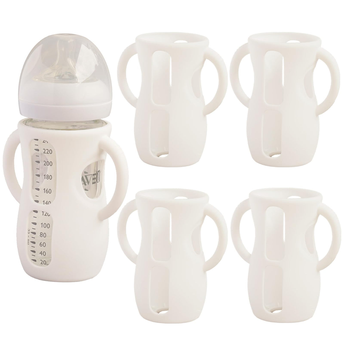 4 Pack Silicone Sleeves for Avent Natural Glass Baby Bottles, Anti Breakage Bottle Holder, Compatible with Philips Avent Glass Natural Baby Bottles (4 Pink, 8 OZ)