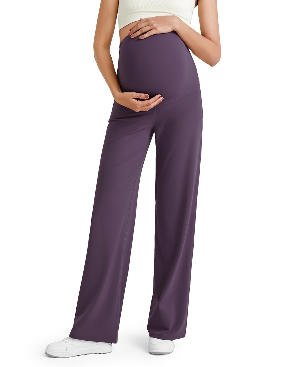 G4Free Maternity Clothes Work Prenancy Pant Wide Leg,Grape Purple,S,Tall