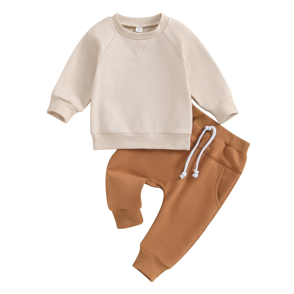 MA&BABY Toddler Baby Boy Clothes Solid Color Sweatshirt Jogger Pants Set
