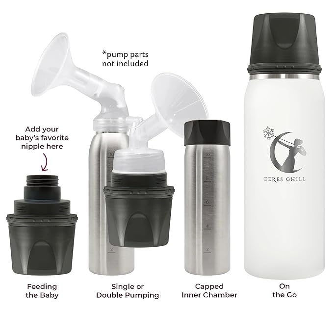 Ceres CHILL OG Breastmilk Chiller & Warmer – 12–34oz Portable Breast Milk Cooler, Storage & Baby Bottle for Travel, Work or On-The-Go – Pump Compatible Container – Future’s So Bright White