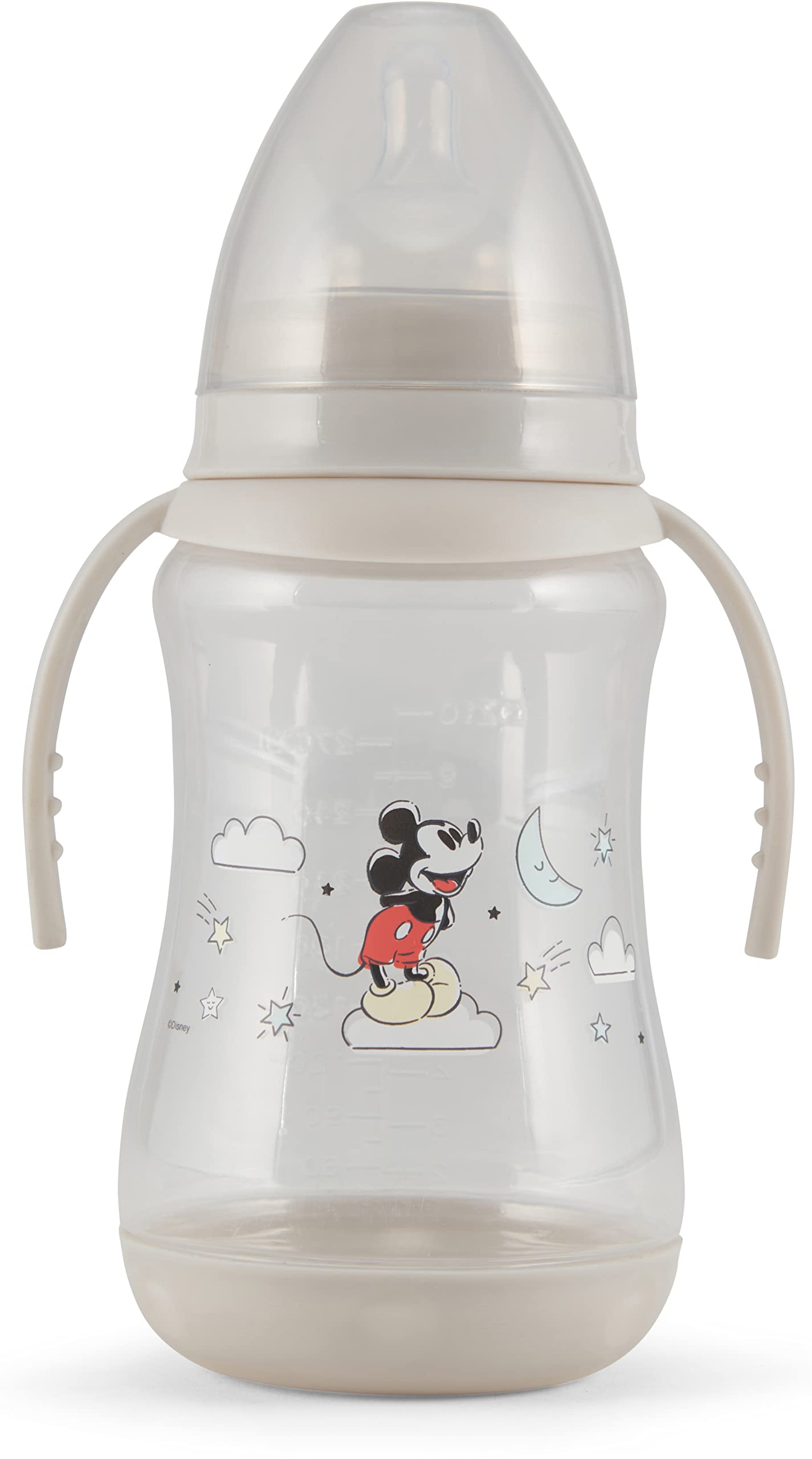 Disney 2 Pack 10 Ounce Baby Bottles with Character Prints and Colored Covers with Double Handle - BPA Free and Easy to Clean