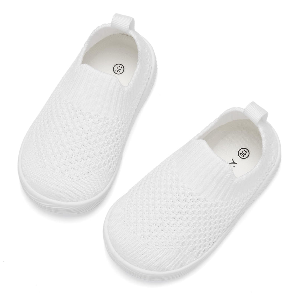 MORENDL Toddler Shoes Baby Walking Sock Shoes Non-Slip Breathable Boys & Girls Sneakers Infant Tennis Shoes White 9-12Months