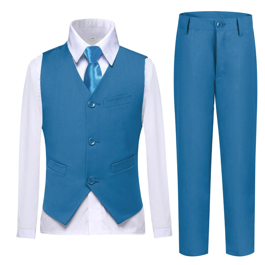 Boys Suit Vest Set Formal Dress Suits Wedding Outfit, Teal Blue, Size 14