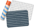 APLAINR Proud Placemats, Silicone Placemats for Babies, Toddlers & Kids, Activity Mats for Children, Checkered and Stripe Patterns, Non Slip, 16 x 12 inch, Set of 2, Blue Hour
