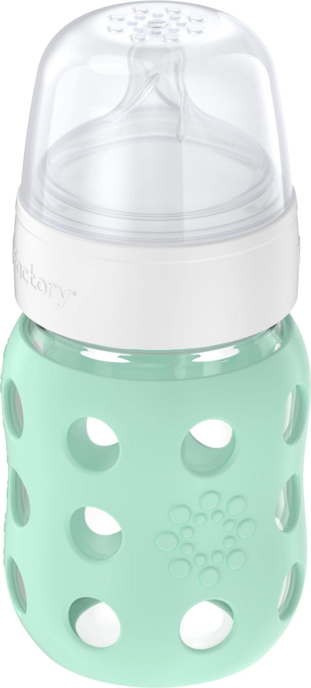 Lifefactory 8-Ounce Wide Neck Glass Baby Bottle with Protective Silicone Sleeve and Stage 2 Nipple, Mint (LG2211WMI4)