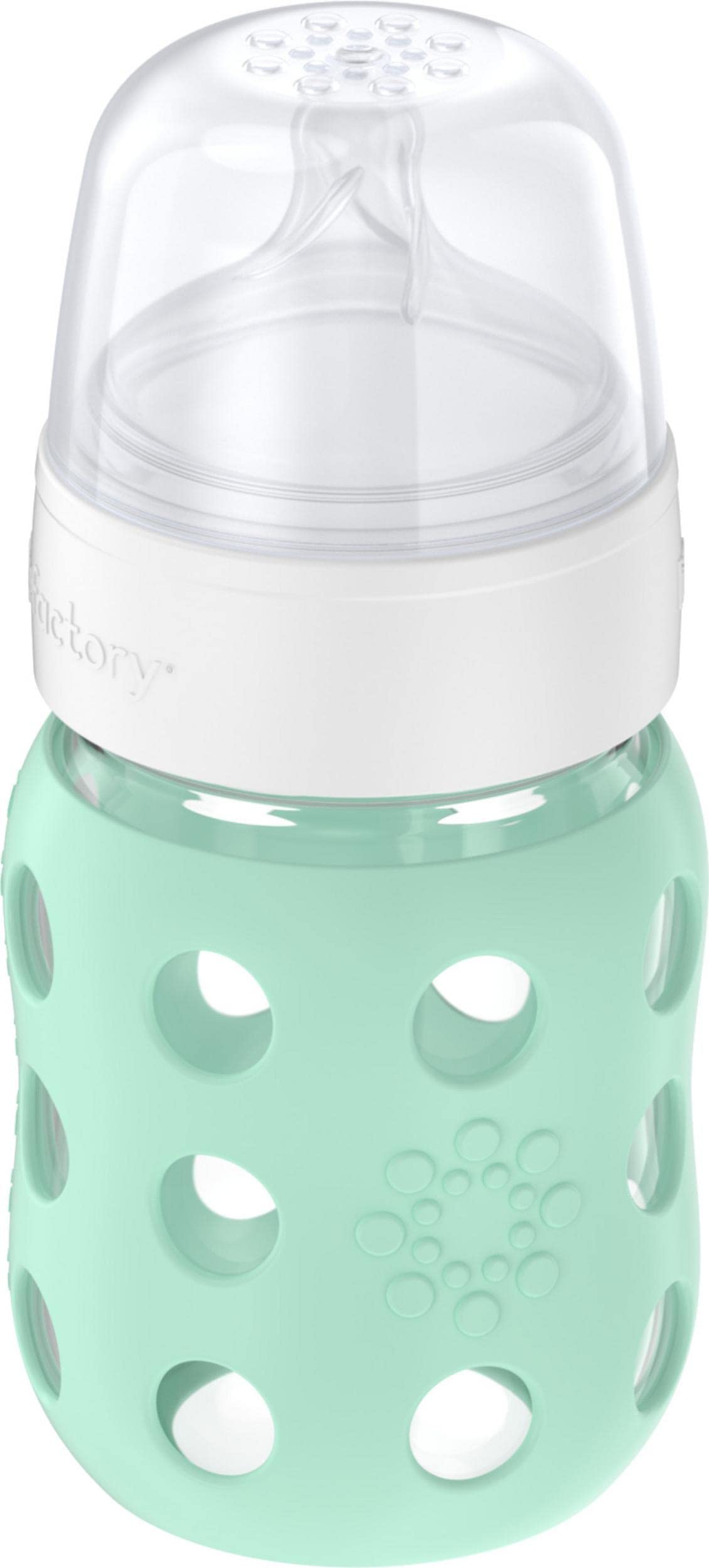 Lifefactory 8-Ounce Wide Neck Glass Baby Bottle with Protective Silicone Sleeve and Stage 2 Nipple, Mint (LG2211WMI4)