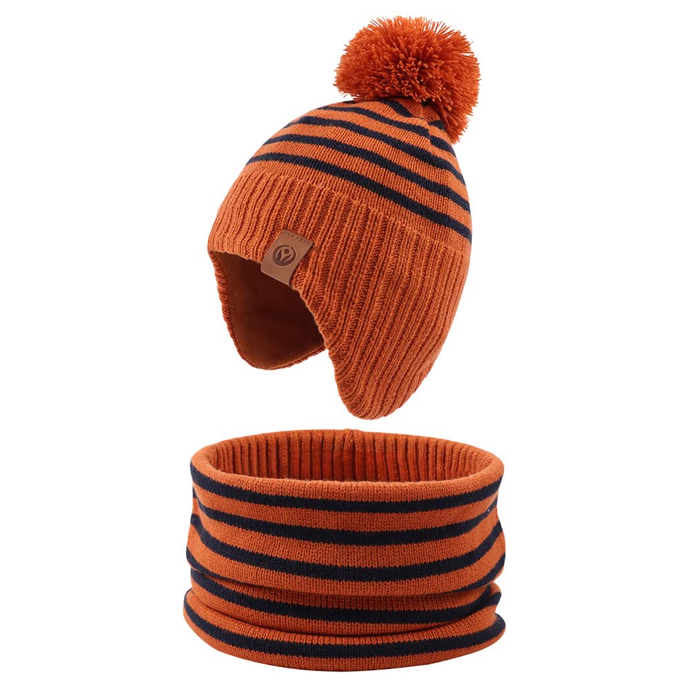 JANGANNSA Knitted Baby Hat Scarf Winter Warm Boy Girl Beanie Fleece Lining