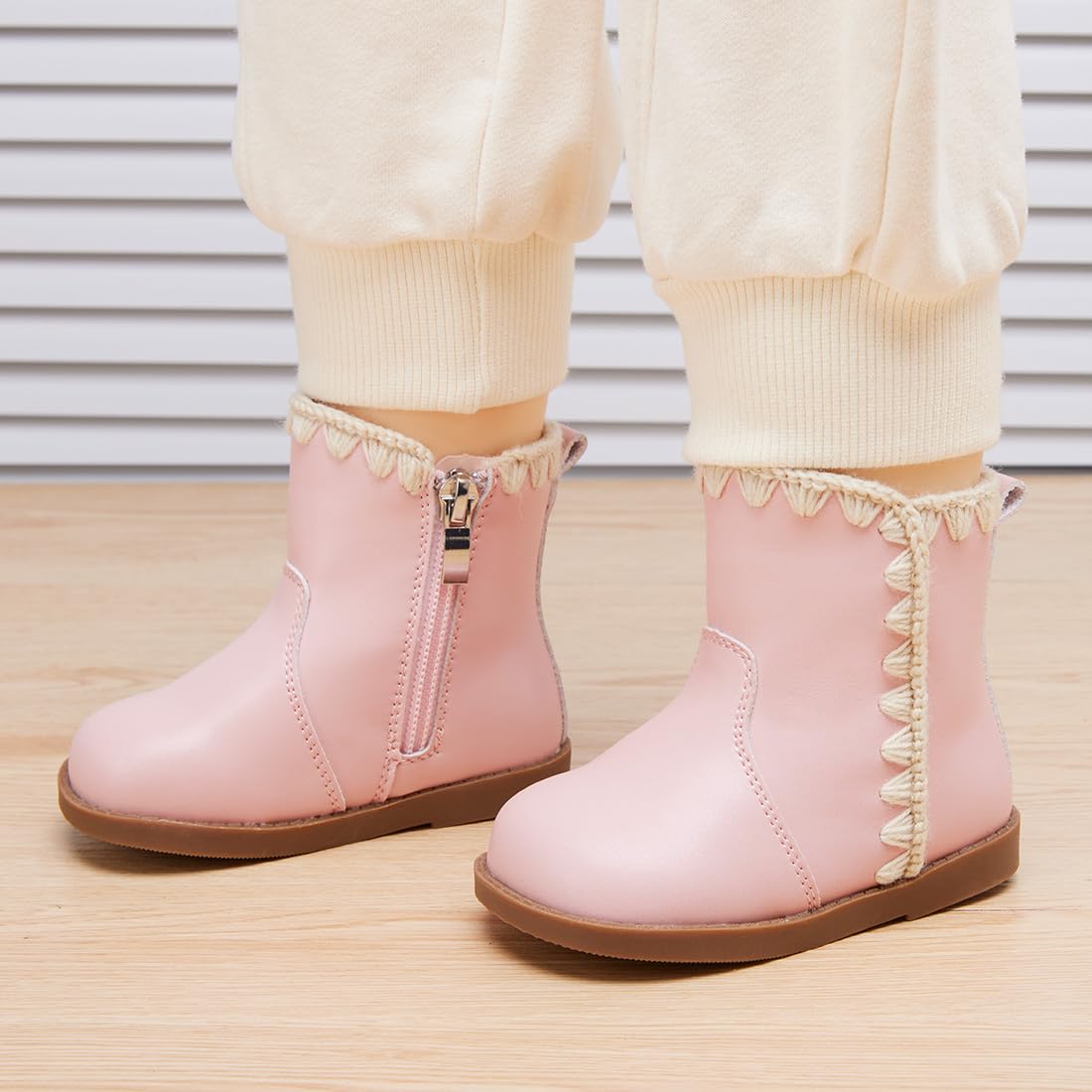 BMCiTYBM Baby Boys Girls Boots Infant Shoes First Walking Booties All Seasons for 6 9 12 15 18 24 Months Pink Size 4